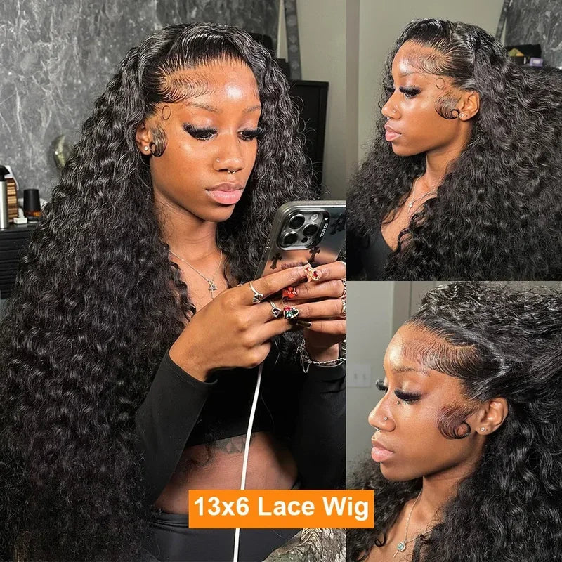 13x4 13x6 HD Transparent Lace Deep Wave Frontal Wig 40 Inch Jerrly Curly Lace Front HumanHair Wig For Deep Curly Water Wave Wig LadyShow.Store