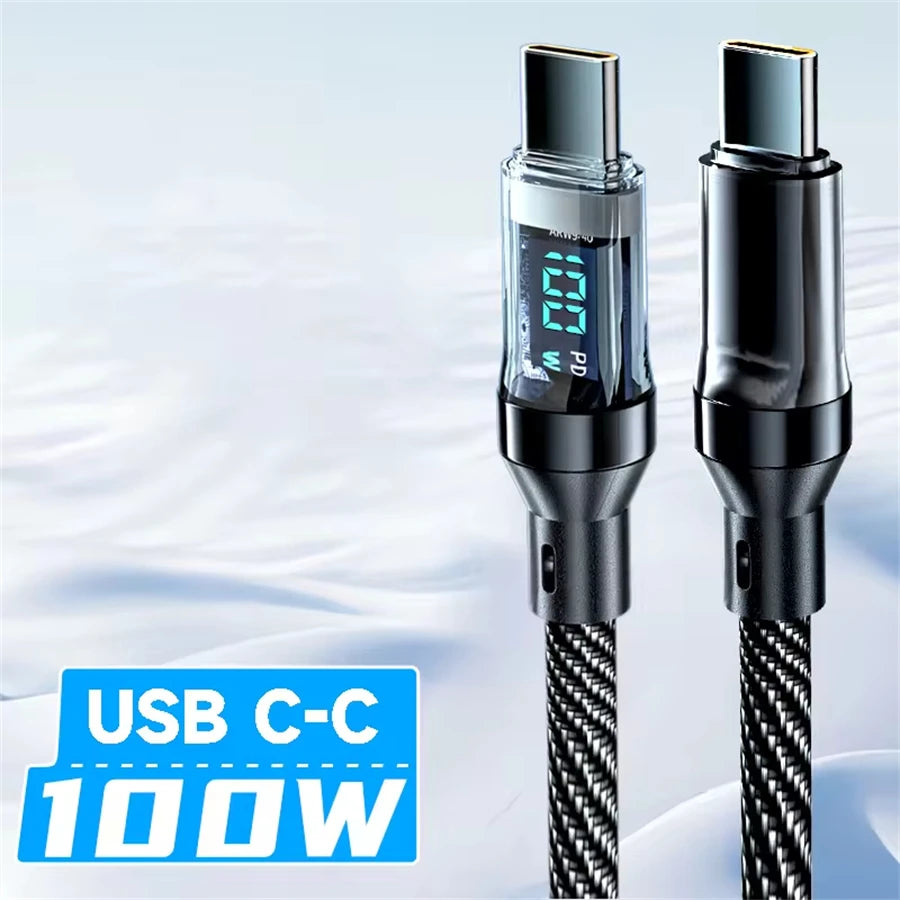 120W Super Fast Charging Cable Real-time Digital Display USB A to Type C Data Cable For iPhone Android Phones Universal Pi-Mart