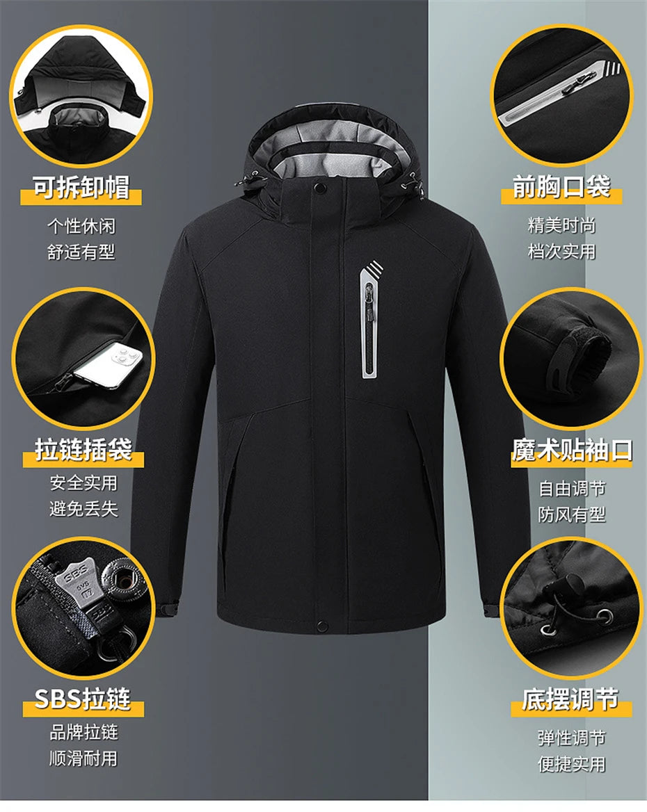 Heating Jackets Men Winter Warm Heated Windbreaker 8 Zones Electric Heated Coat Waterproof Coat Plus Size 5XL Outerwear Male Pi-Mart
