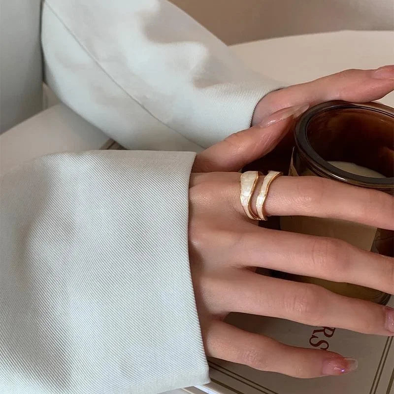 LATS Vintage White Enamel Metal Irregular Shape Geometric Open Adjustable Ring for Women Girl Fashion Jewelry Birthday Gifts Pi-Mart