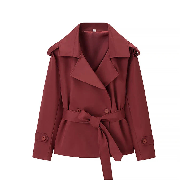 Fashion Women Lace Up Cropped Trench Coat 2026 Lapel Long Sleeves Wide Shoulder Windbreaker Jacket Lady Spring Commuting Outwear LadyShow.Store