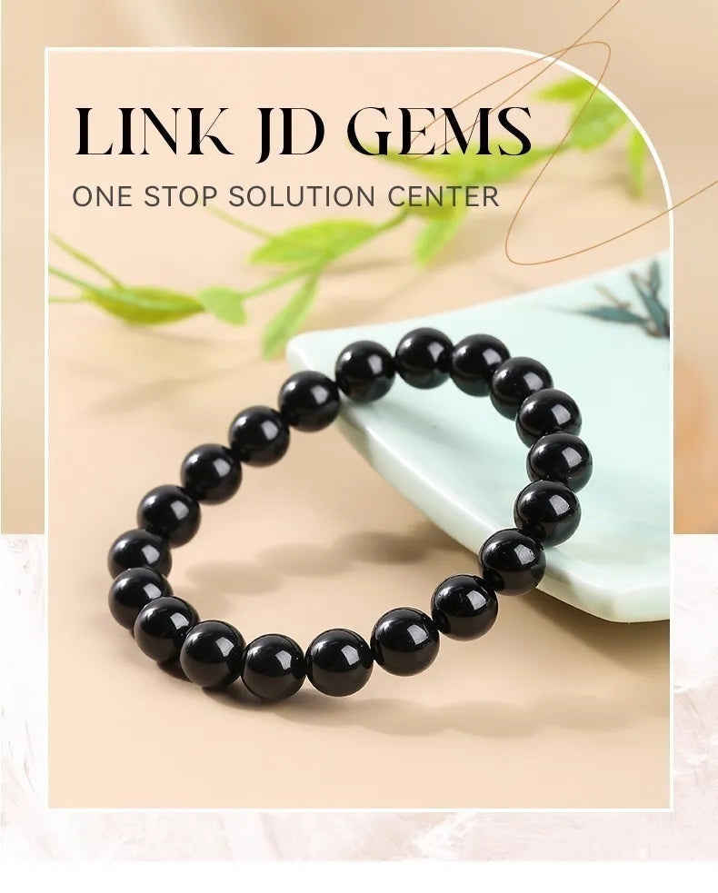 JD Natural Stone 7A Black Tourmaline Bead Bracelets Women Healing Crystals Chakra Yoga Meditation Jewelry Schorl Strand Bangles Pi-Mart