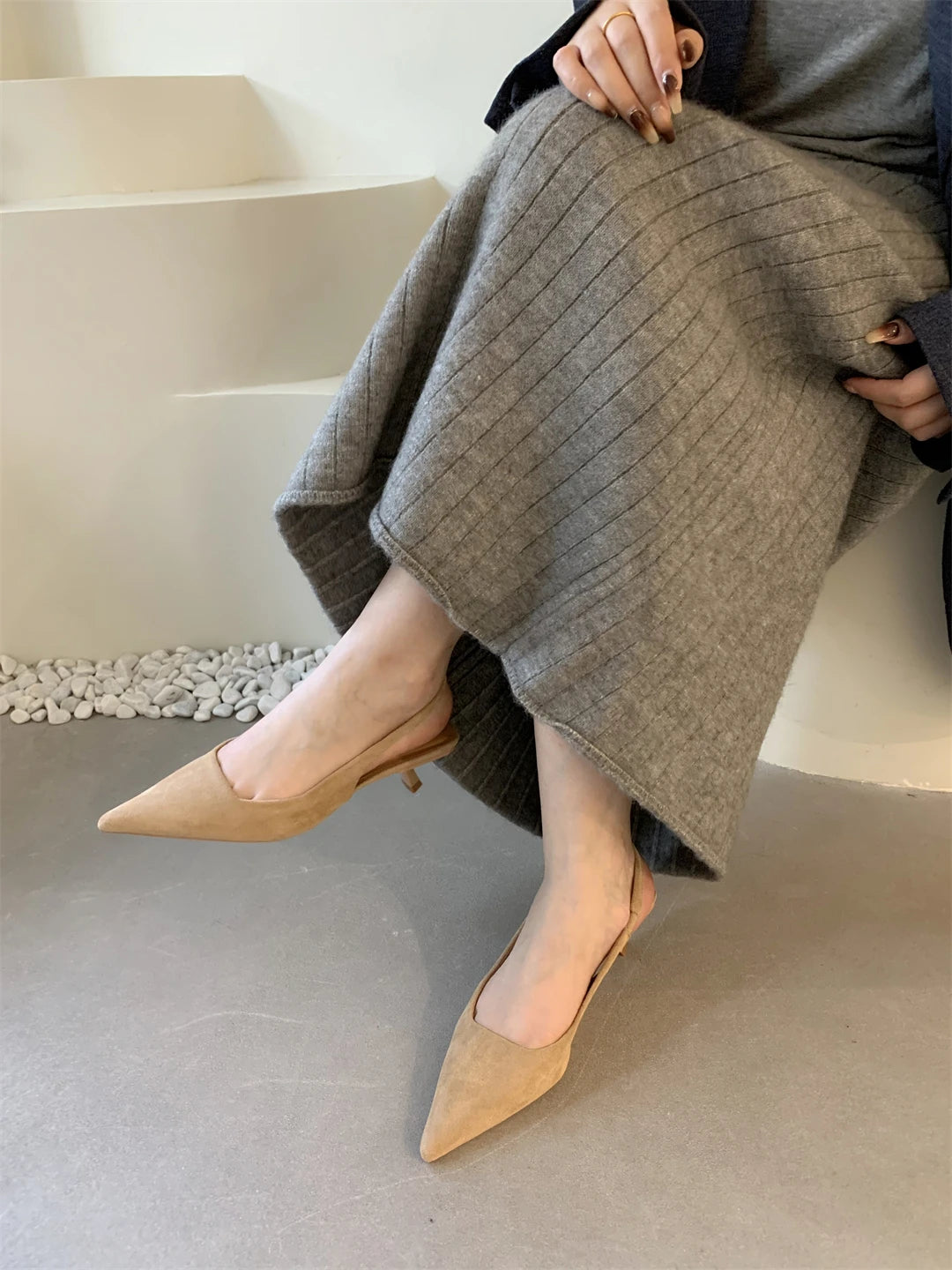 Bailamos Women Sandals Pointed Toe Elegant Low-heel Shoes Summer Fashion Slingback Woman Mules Shoes Pumps Dress Shoes Pi-Mart