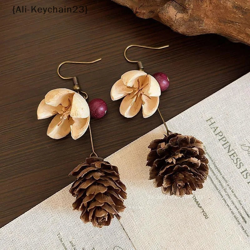 1Pair Vintage Wooden Plant Earring For Women Creative Natural Plant Dried Fruits Drop Earrings Ethnic Jewelry Pi-Mart