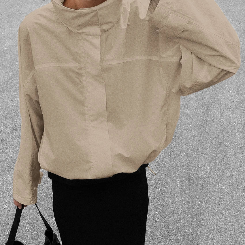 Linad Street Chic Red Turtleneck Zipper Jackets Autumn Casual Long Sleeve Outerwear Fashion Coats For Woman Tops Female 2025 LadyShow.Store