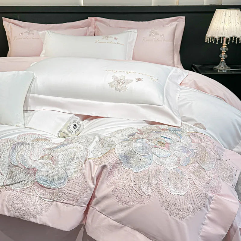 4pcs Light Luxury Style  120 Count Long Styl Cotton polyeste Embroidered Bedding Duvet Cover 200x230 220x240 Four Seasons Pi-Mart