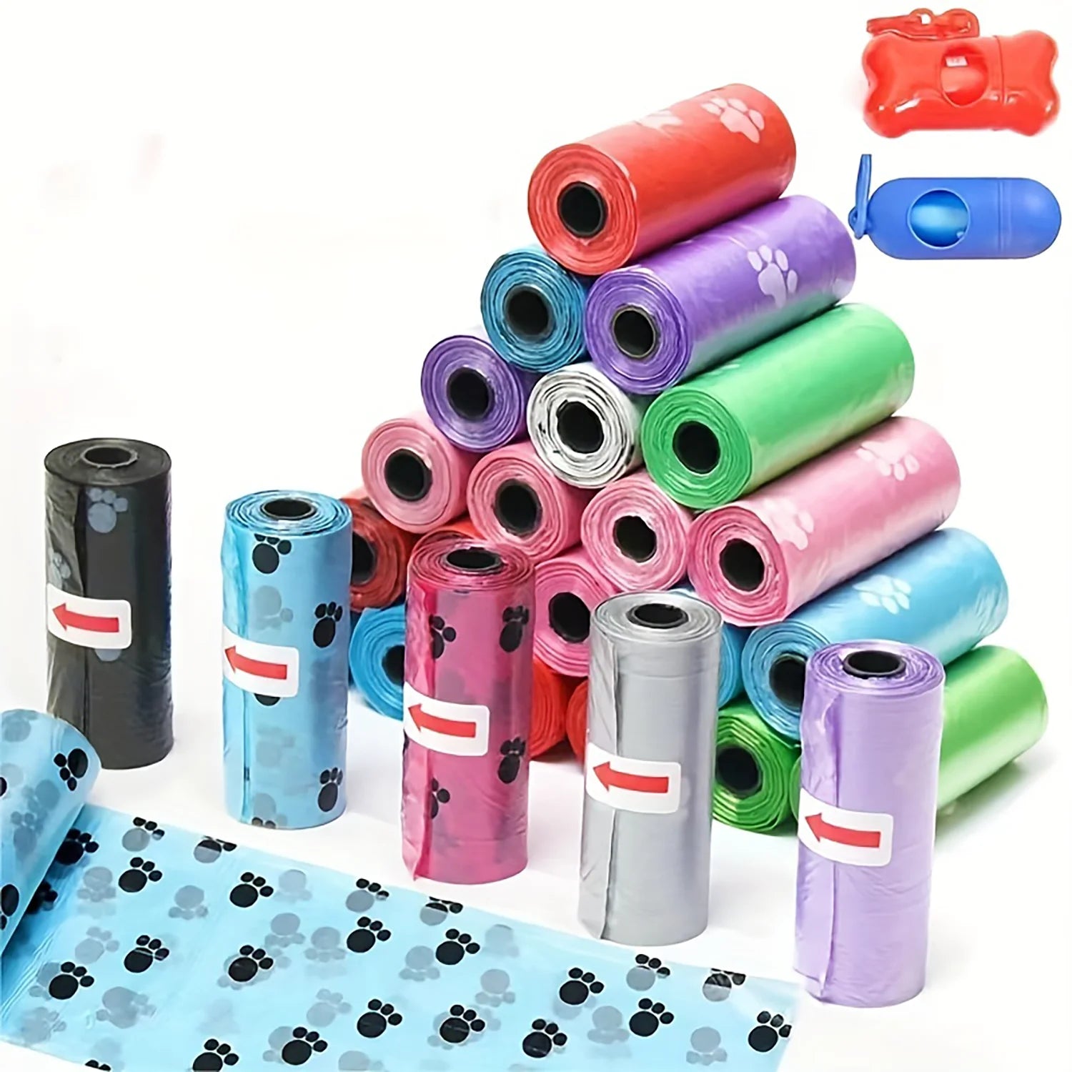 Random Color Cartoon Paw Graphic Dog Poop Bags Pet Poop Bags Leak-Proof Dog Waste Bags For Pet Supplies Pi-Mart