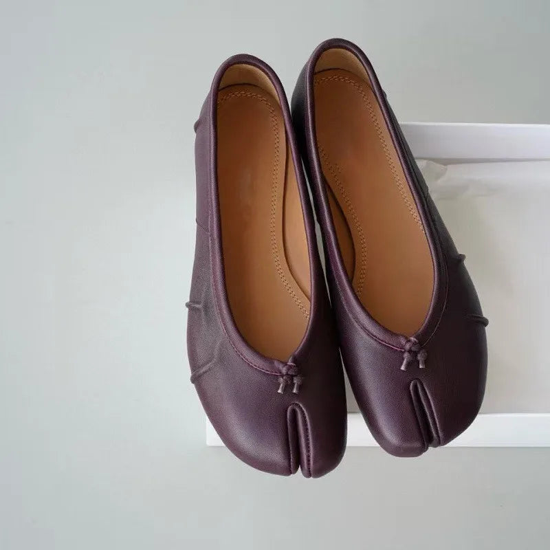 Split Toe Women Ballet Flats Fashion Tabi Shoes Casual Slip-on Loafers Ladies Pleated Leather Espadrilles Zapatillas Mujer Pi-Mart
