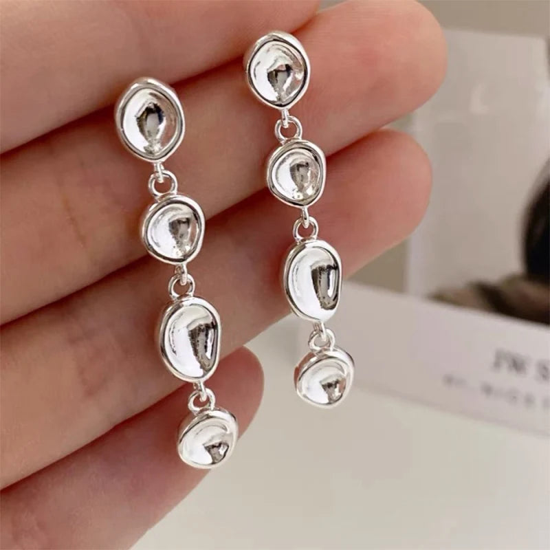 Foxanry Non-fading Silver Color Drop Earrings for Women Couples New Fashion Simple Chain Tassel Geometric Handmade Party Jewelry Pi-Mart