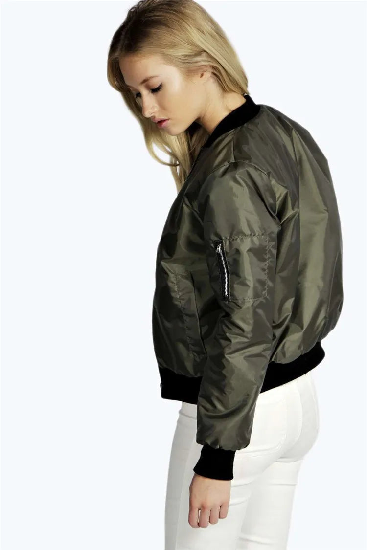 Autumn New Short Jackets for Women Vintage High Street O-neck Bomber Jacket Female Fashion Zipper Long Sleeve Coat Woman LadyShow.Store