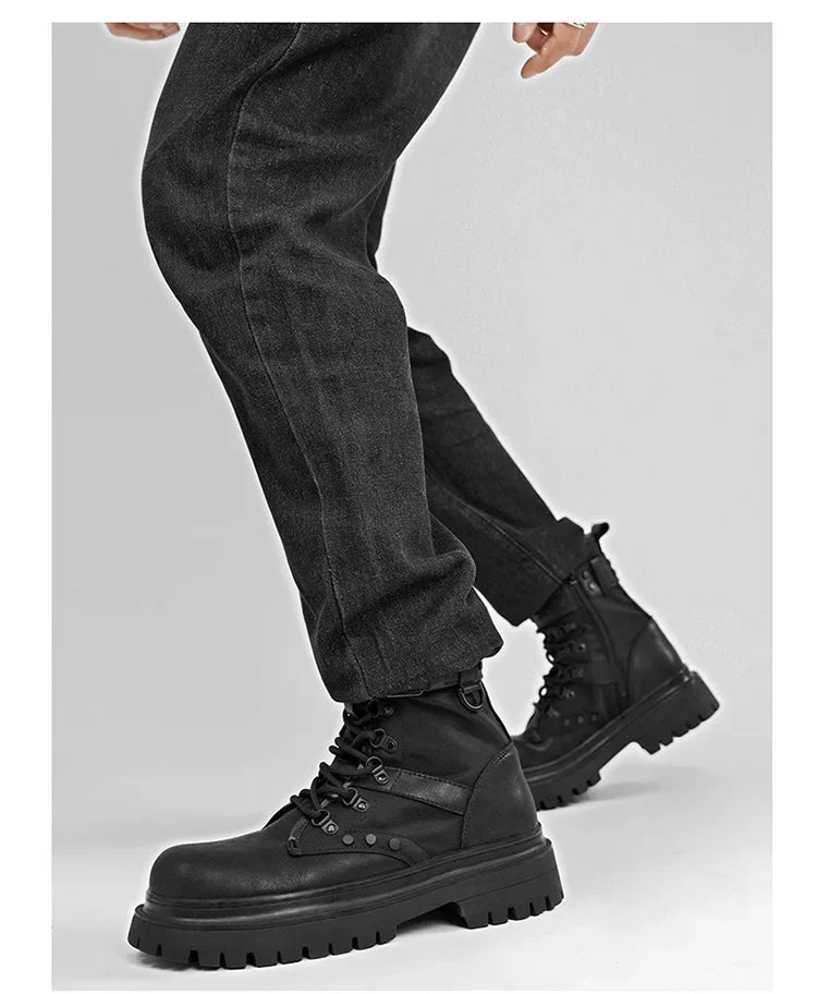 Men's boots 2025 autumn retro British style black workwear boots casual short boots versatile thick soled motorcycle boots Pi-Mart