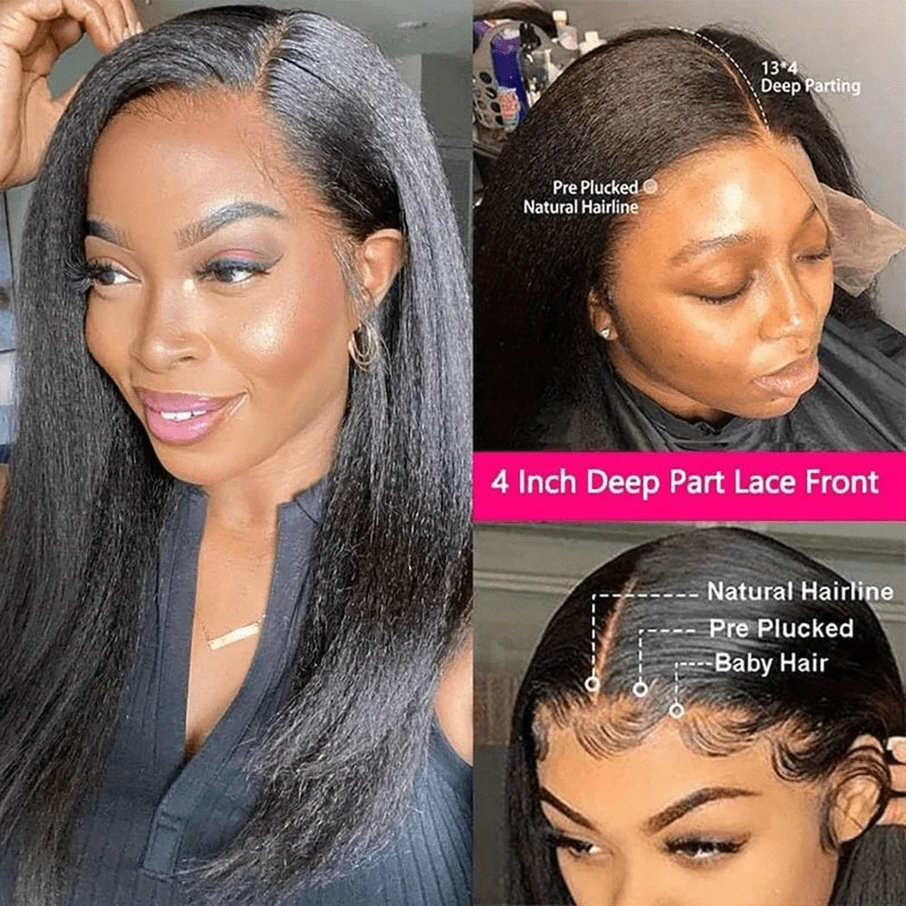 Kinky Straight Human Hair Wigs13x4 Glueless Wig 5x5 HD Lace Front Human Hair Wigs Yaki Straight Frontal Lace Wig for Black Women Ready to Go LadyShow.Store