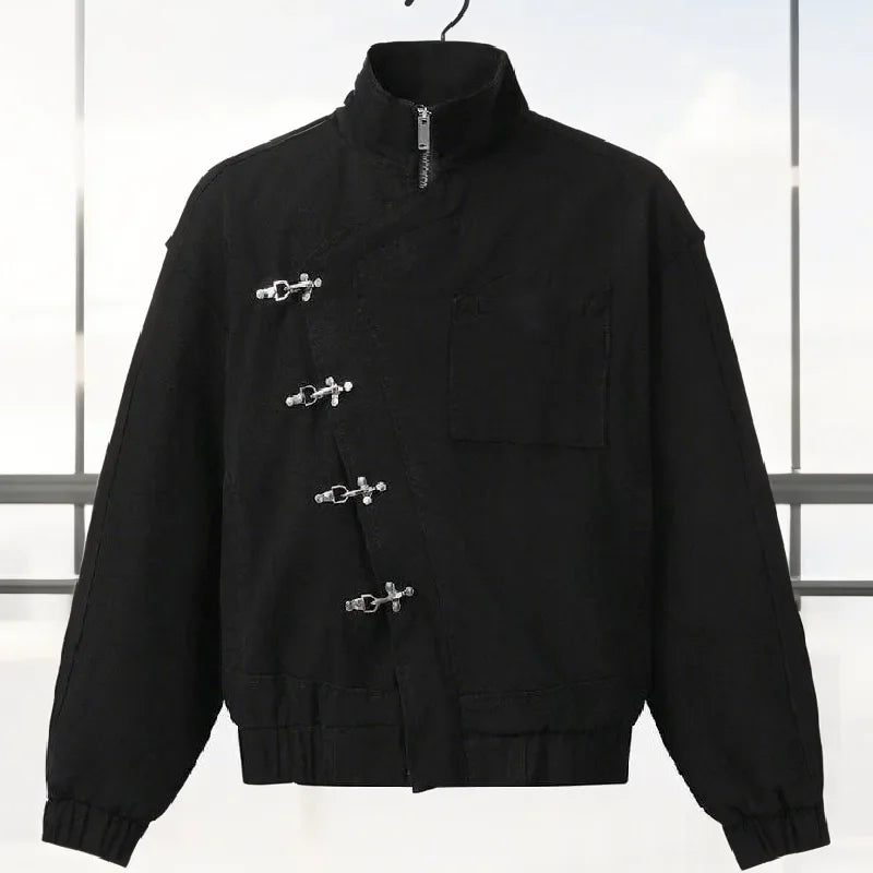 2026 Single Breasted Buckle Zipper Design Versatile Jacket Lady Trendy Elegant Tops Spring Loose Casual Stand Collar Street Coat LadyShow.Store