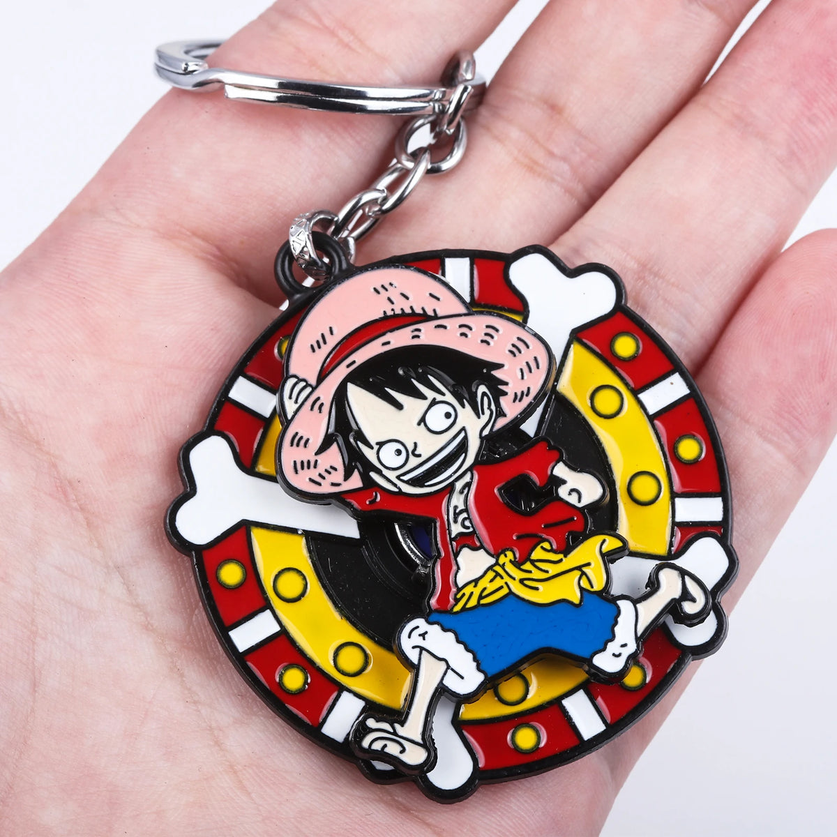 One Piece Luffy Straw Hat Keychain Rotatable Zoro Skull Metal Pendant Role-Playing Decorative Accessories Fan Jewelry Gift Pi-Mart