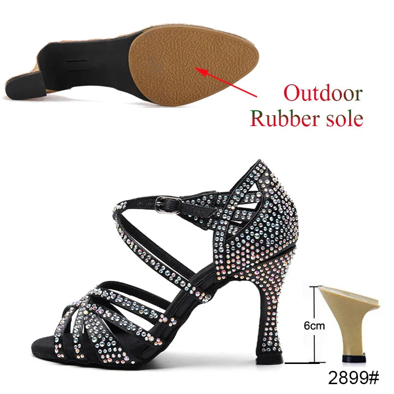 Latin Dance Shoes Ladies Salsa Tango Sneakers Training Dance Shoes High Heel Sandals Summer Square Dance Shoes Bronze Black LadyShow.Store