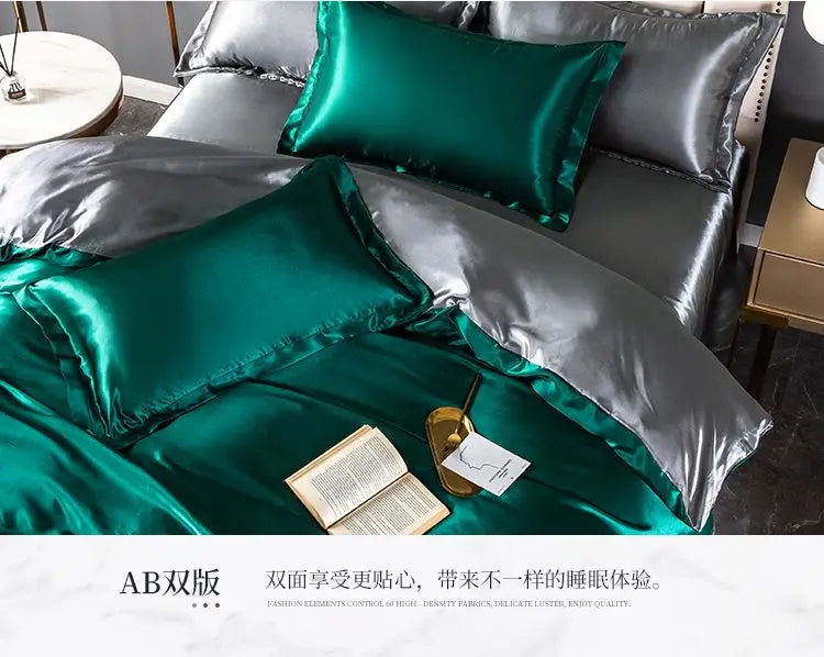 Luxury 100% Silk Bedding Set with Duvet Cover Set Double King Queen Size Bedding Cover Kit 4pcs Bed Cover Bed Linen Sets Pi-Mart