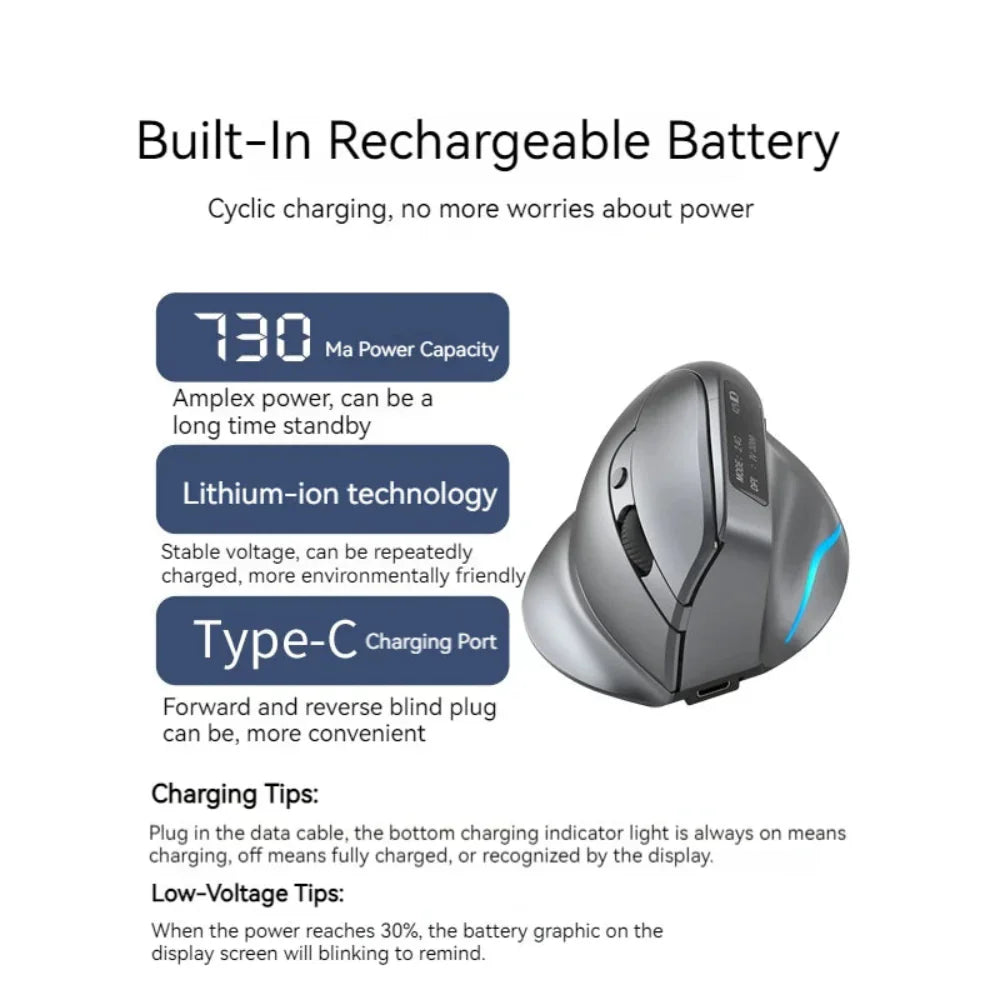 Dual Mode Wireless Adjustable DPI Vertical Office Mouse