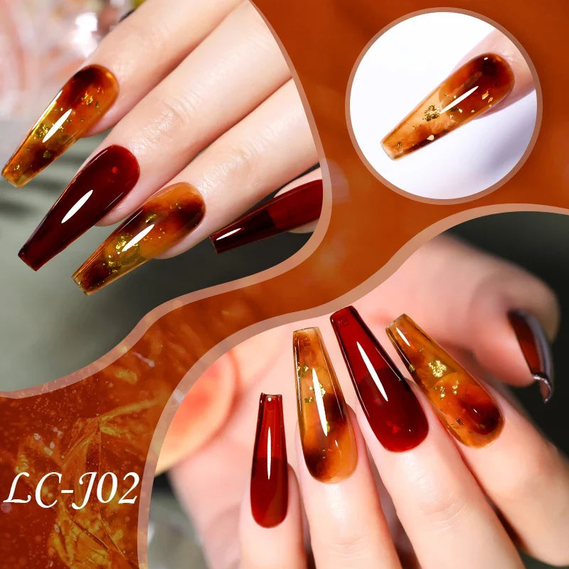 LILYCUTE 7ML Jelly Amber Gel Nail Polish Brown Crystal Translucent Dull Color Nail Art Gel Semi Permanent UV Gel Polish Varnish Tri Light Beauty