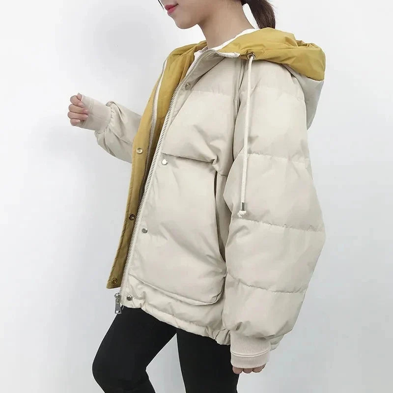 2024 Winter Korean Warm Female Puffer Coat Pocket Solid Parkas Padding Long Sleeve Thick New in Outerwears Hooded Women's Jacket LadyShow.Store