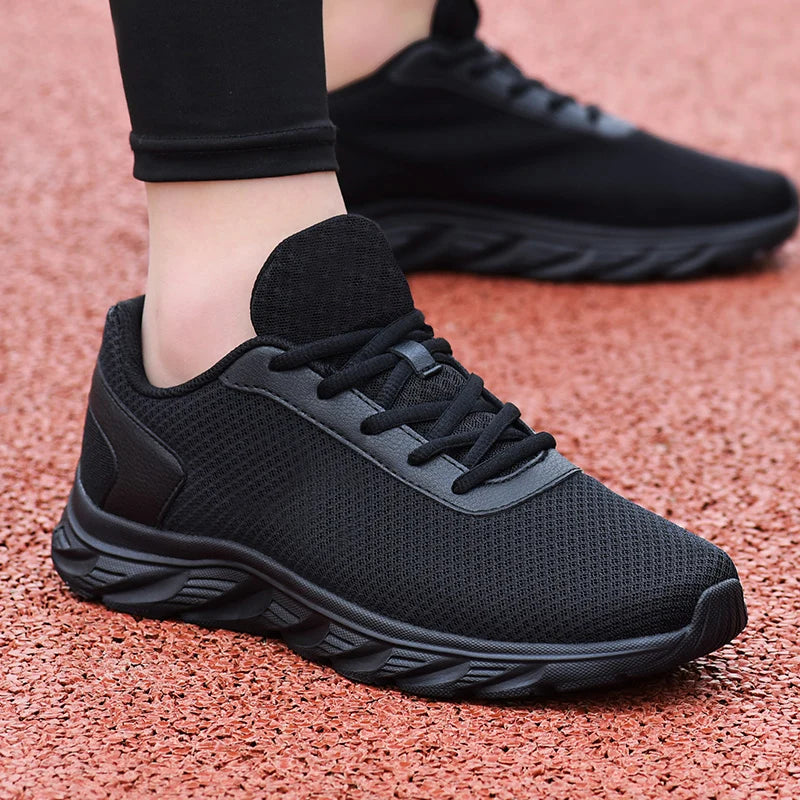 Men's Casual Sports Shoes Men's Black Mesh Breathable Running Shoes Soft Bottom Light Flat Bottom Work Shoes Pi-Mart