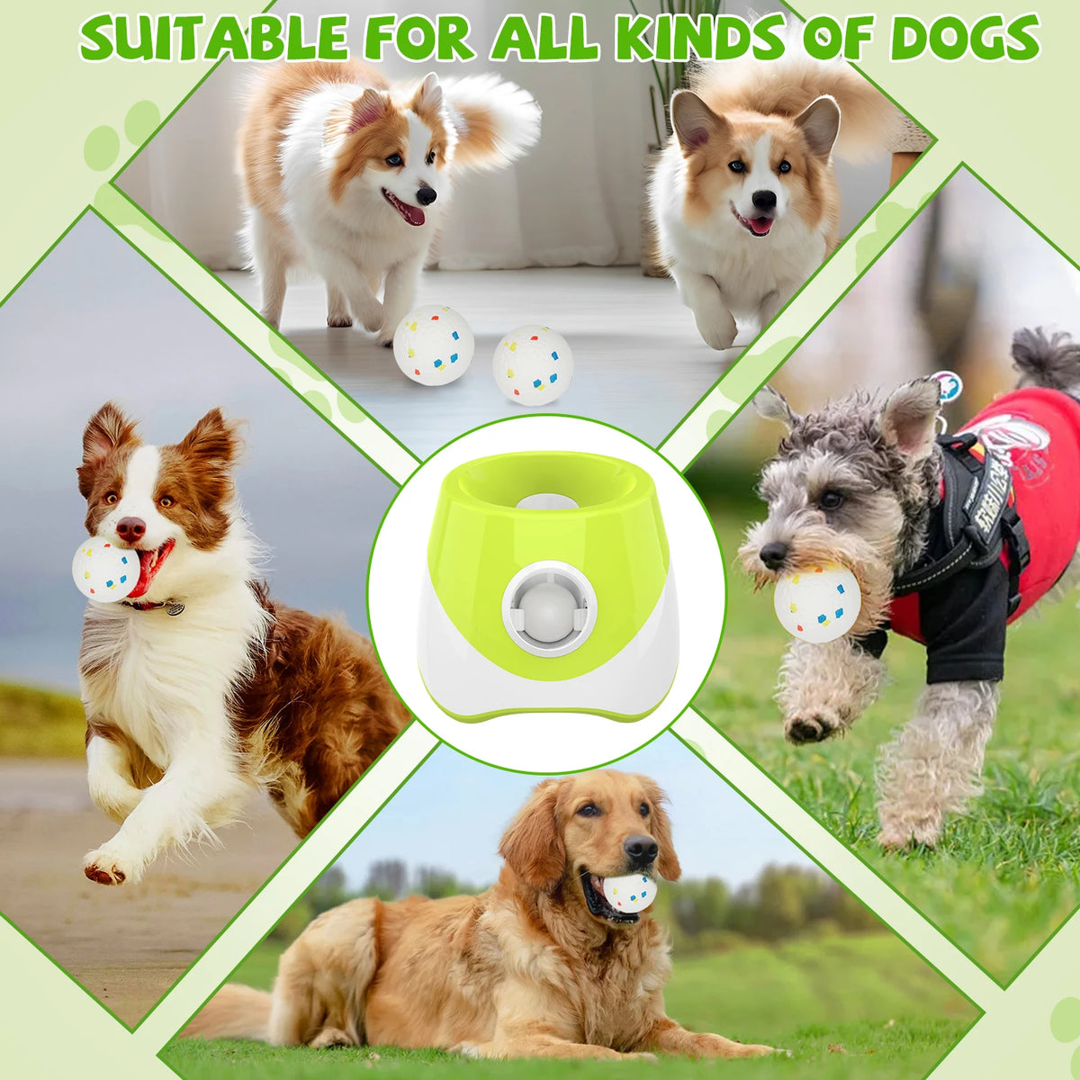 Mini Automatic Dog Ball Launcher 3m/6m/9m,USB Charging Interactive Pet Toy with 3 Tennis Balls for Puppy Indoor Outdoor Exercise Pi-Mart