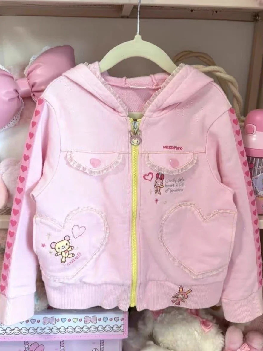 Japanese Cute Coat Embroidery Rabbit Ear Hooded Subculture Kawaii Y2k Tops Casual Fashion Sweet Coats Ropa Mujer Women Clothing LadyShow.Store