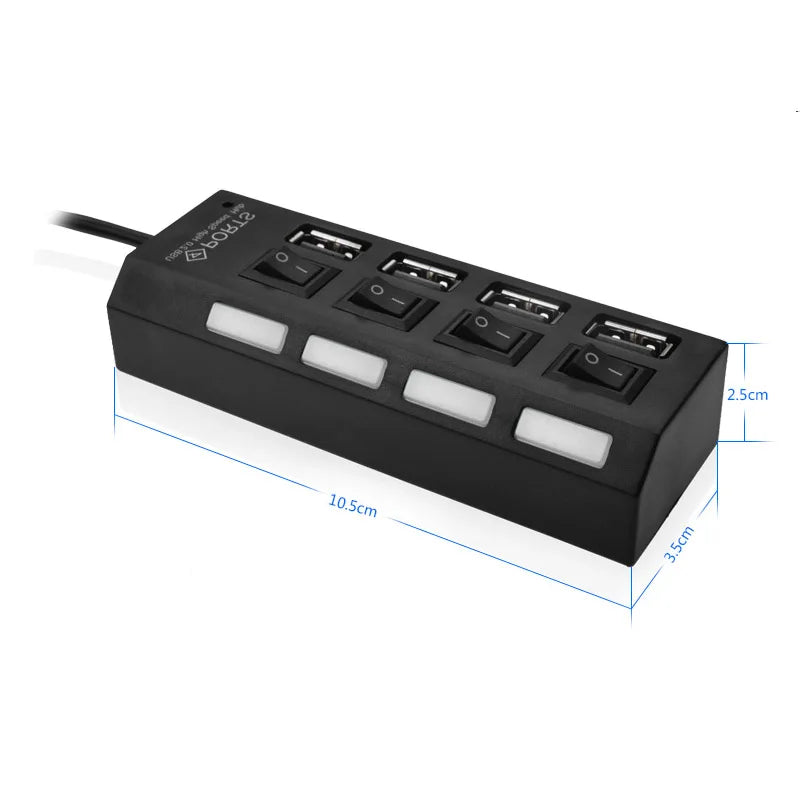High Speed 4/7 Ports USB HUB 2.0 Adapter Expander Multi USB Splitter Multiple Extender with LED Lamp Switch for PC Laptop Pi-Mart