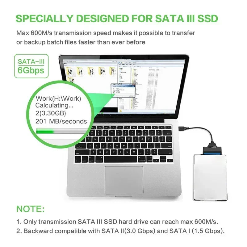 SATA to USB 3.0 / 2.0 Cable Up to 6 Gbps for 2.5 Inch External HDD SSD Hard Drive SATA 3 22 Pin Adapter USB 3.0 to Sata III Cord Pi-Mart