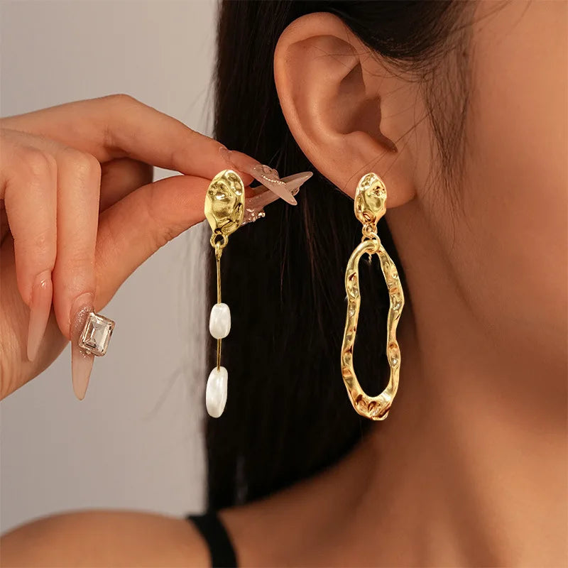 LATS Elegant Asymmetrical Baroque Pearl Stud Earrings for Ladies and Girls Personality Irregular Fashion Jewelry Party Gifts Pi-Mart