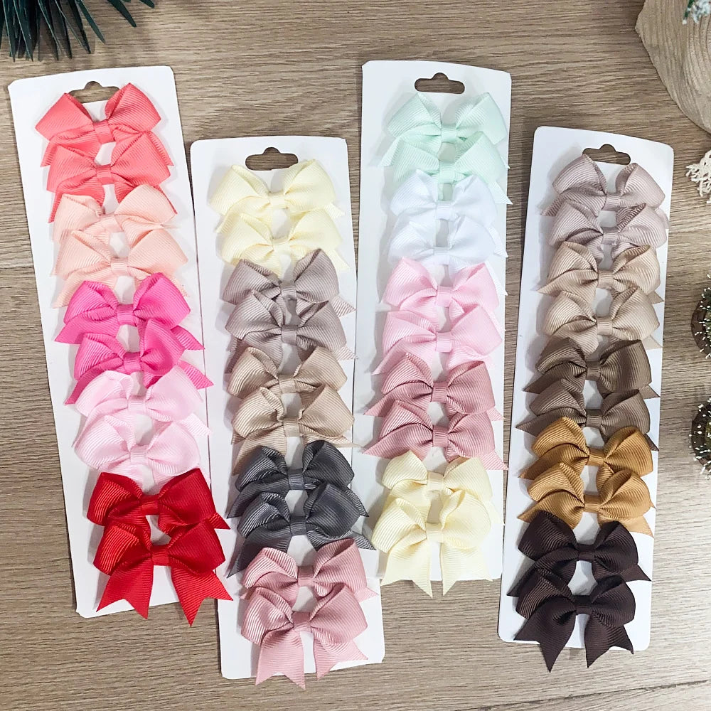 10Pcs/Set Solid Color Kids Bows Hair Clips for Baby Girls Handmade Ribbon Bowknot Hairpin Barrettes New Year Hair Accessories Pi-Mart