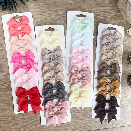 10Pcs/Set Solid Color Kids Bows Hair Clips for Baby Girls Handmade Ribbon Bowknot Hairpin Barrettes New Year Hair Accessories Pi-Mart