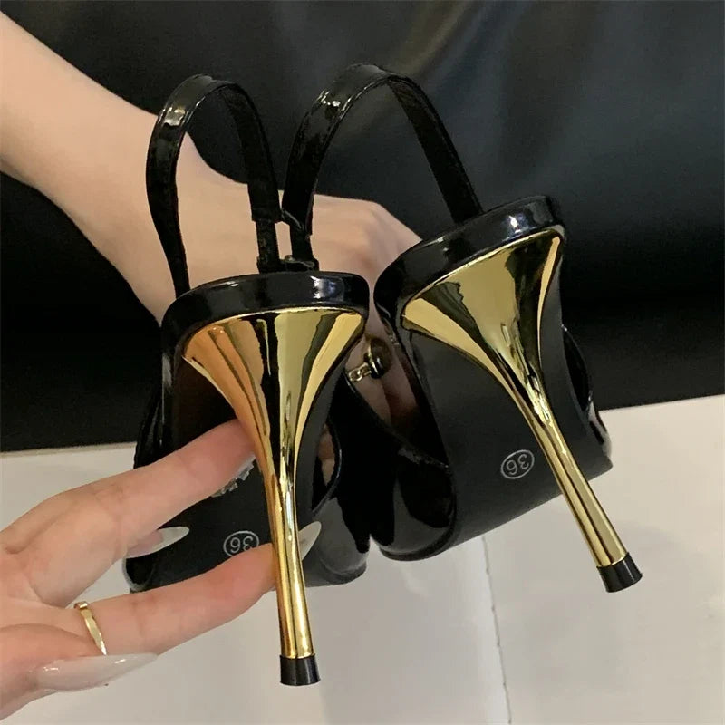 Eilyken Street Style Design Inlay Diamonds Woman Pumps Sandals Elegant Sexy Thin Heels Pointed Toe Banquet Prom Slingbacks Shoes LadyShow.Store