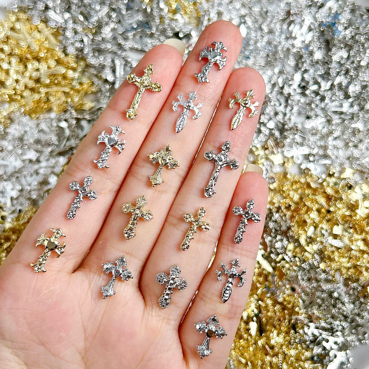 20PCS 3D Light Luxury Classic Cross Nail Charms Creative Exquisite Retro Alloy Cross Nail Art Decorations for DIY Cool Manicure Pi-Mart
