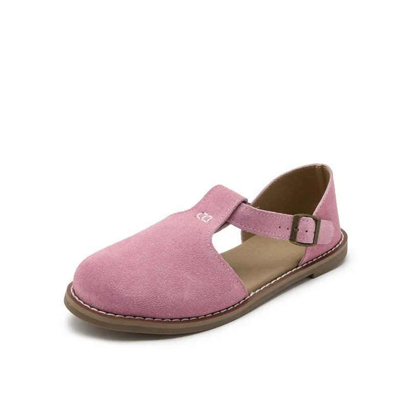 AIYUQI Flat-Soled Retro Frosted Genuine Leather Women's Sandals 2026 New Hollow Women's Shoes Roman Baotou Sandals for Women LadyShow.Store