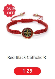 Religious Catholic Cross Bracelet Wooden Beads Wrap Braided Jesus Prayer Bracelets Handmade Jewelry Gift Pi-Mart