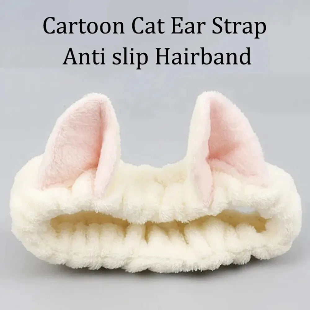 Hairband Cat Coral Plush Headband Cute Soft Hair Bow Headband Hairband Wash Face Makeup Headband Bandage Girl Accessories LadyShow.Store