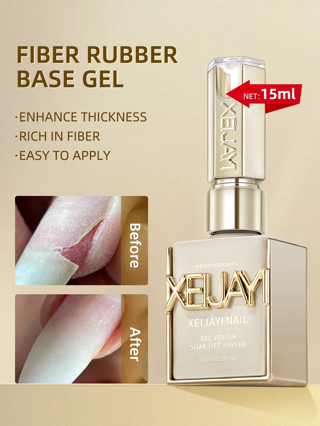 1pc 15ml Fiber Rubber Base Gel Nail Polish Starter Pure Soak Off No Wipe Nail Gel Polish Suitable For Home Manicure DIY Tri Light Beauty