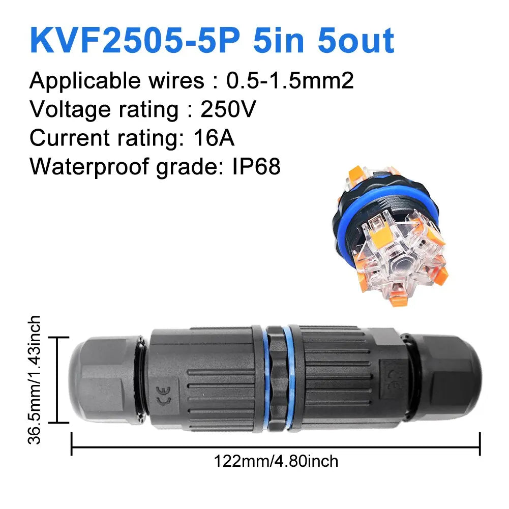IP68 Waterproof Cable Connector Quick Connection KVSF-15 2 in 2 out 2/3/4/5 Pin Electrical Terminal Adapter Wire Connector Pi-Mart