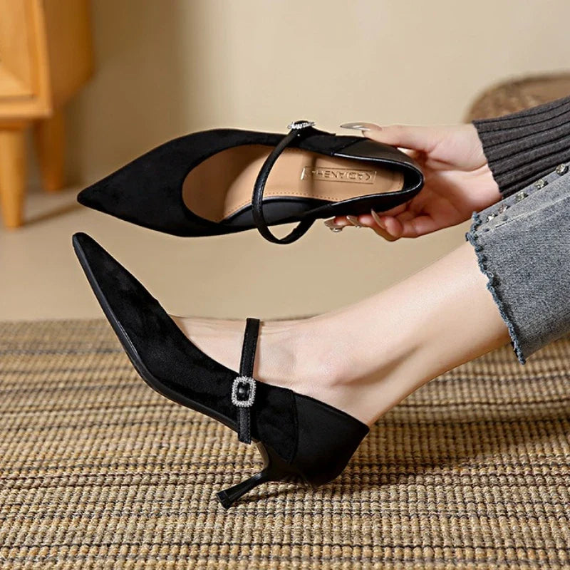 Pointed Toe Leopard Sexy Heels Women Elegant Thin High Heel Designer Pumps Dress Shoes Fashion Buckle Shallow Zapatos De Mujer LadyShow.Store