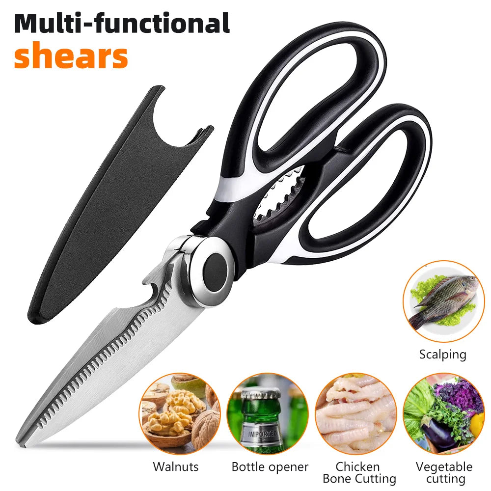 Multifunctional Scissors Kitchen Stainless Steel Scissors Chicken Bone Meat Fish Killing Dedicated Household Gadgets Scissors Pi-Mart
