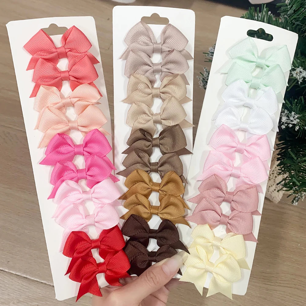 10Pcs/Set Solid Color Kids Bows Hair Clips for Baby Girls Handmade Ribbon Bowknot Hairpin Barrettes New Year Hair Accessories Pi-Mart