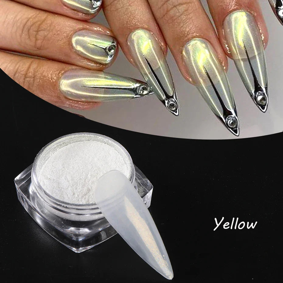 Moonlight Pearl White Nails Glitter Dust Chrome Aurora White Rubbing on Powder Shell Mirror Pigment Nail Art Supplies Decoration Tri Light Beauty