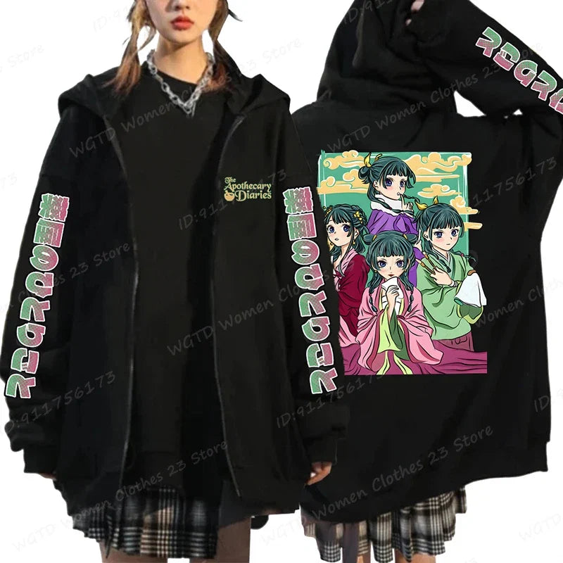 Funny The Apothecary Diaries Print Hoodies Men Women Casual Harajuku Zipper Hooded Pullovers Coat Anime Streetwear Sweatshirt LadyShow.Store
