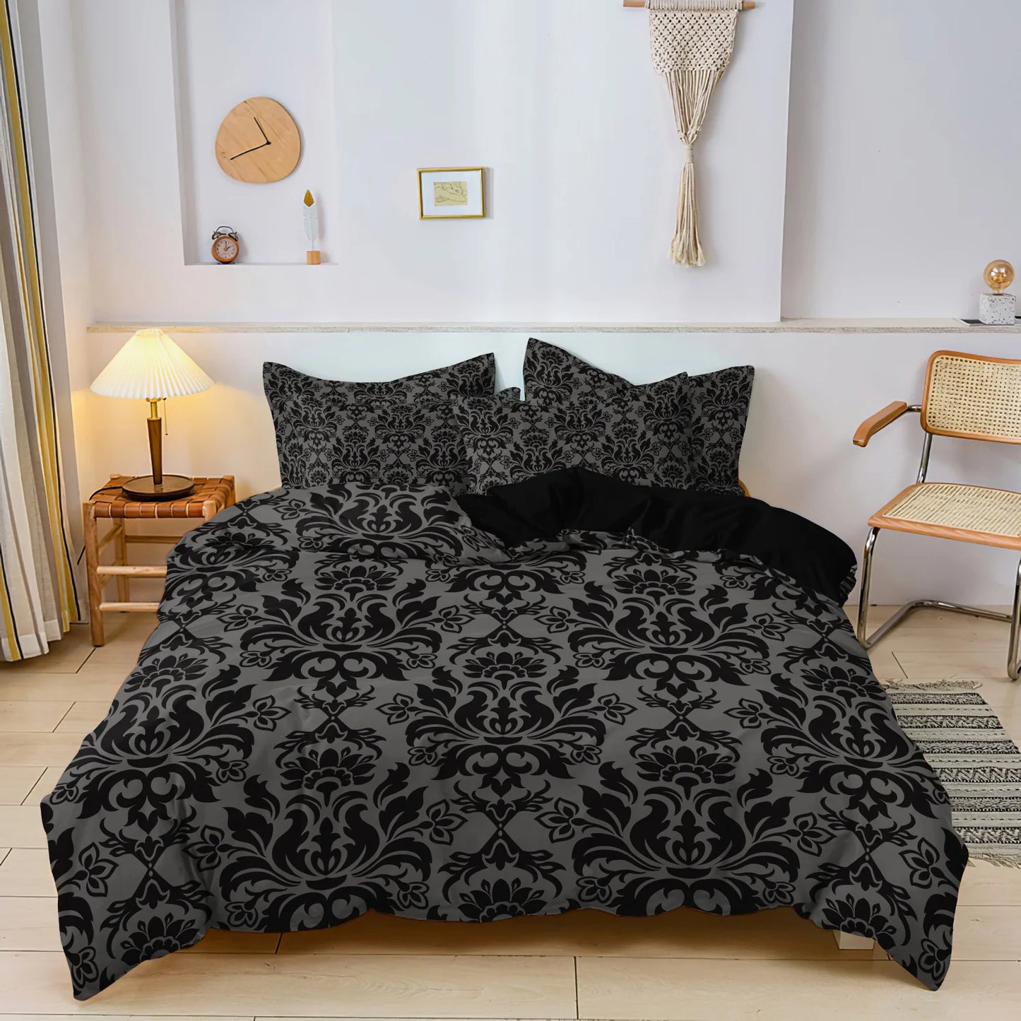 3Pcs Black Grey Textured Print Duvet Cover Bedding Set Included 1 Duvet Cover & 2 Pillowcases For Bedroom Guest Room Dorm Decor Pi-Mart