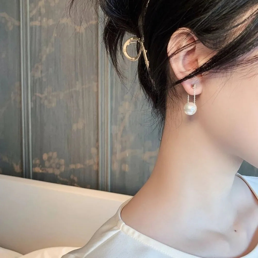 Exquisite Fashion Gold Color Stainless Steel Pearl Drop Dangle Earrings for Women Charm Party Korea Earring Jewelry Colorfast Pi-Mart