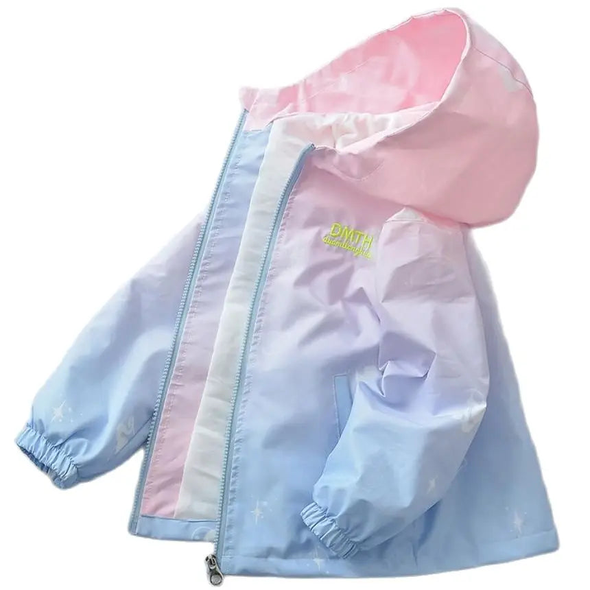 Korean Fashion Jacket For Girls Teenager Casual Gradient Hooded Coat Boys Blazer Spring Autumn Windproof Sweet Coats Windbreaker Pi-Mart