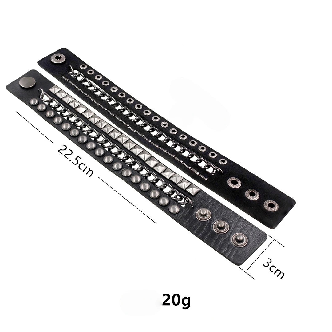 3Pcs/Set Vintage Emo Bracelets 3 Row Cuspidal Spikes Rivet Stud Wide Cuff PU Leather Punk Black Gothic Rock Unisex Accessories Pi-Mart