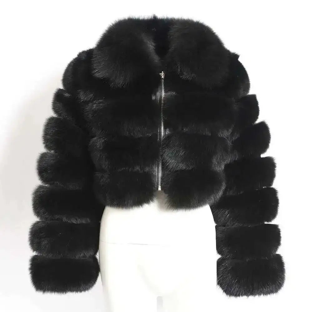 DEAT Fashion Women's Faux Fur Coat Lapel Zipper Long Sleeves Loose Thick Imitation  Fur Short Jacket Winter New 7AB6103 Pi-Mart