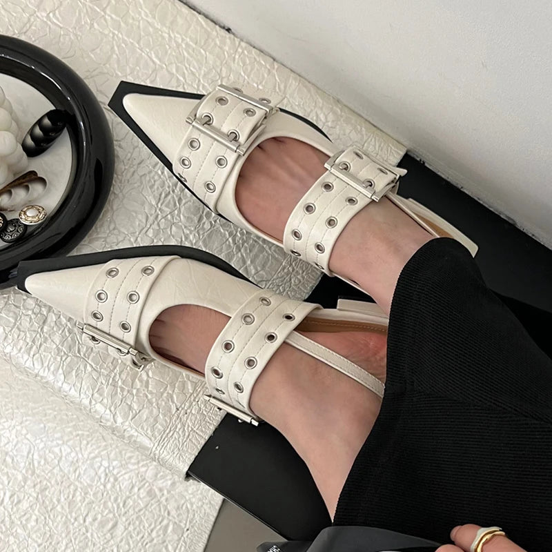 Women Flat With Shoes 2026 Designer Luxury Buckle Fashion Ladies Flats Shoes Slingback Pointed Toe Casual Female Sandals Mules Pi-Mart