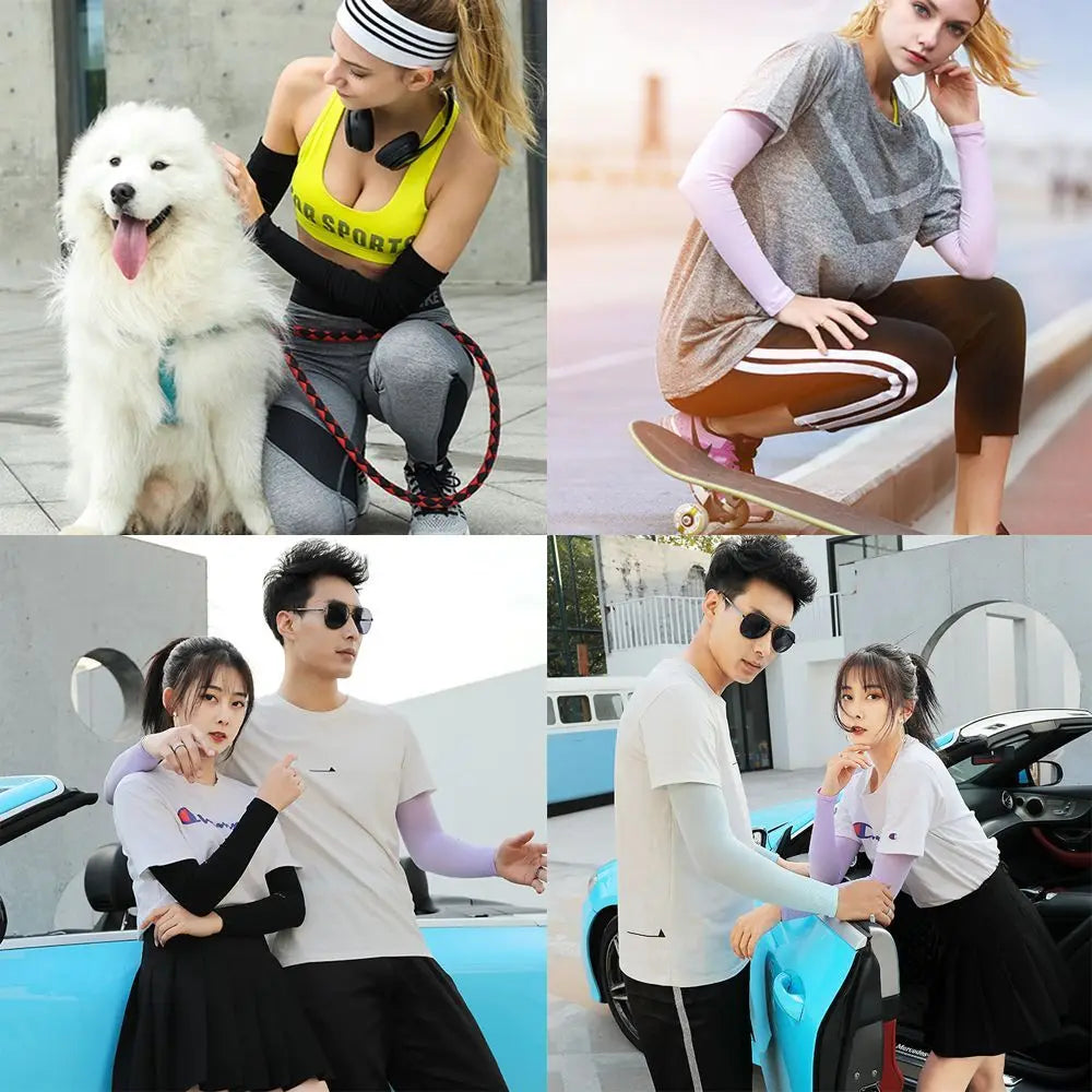2Pcs Arm Sleeves Warmers Sports Sleeve Sun UV Protection Hand Cover Cooling Warmer Running Fishing Cycling Pi-Mart